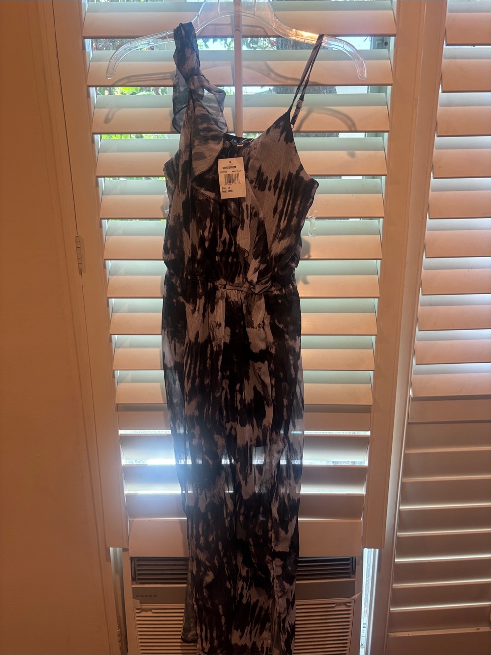 Truly Me Black and White Tie-Dye Jumpsuit with Ruffle Strap